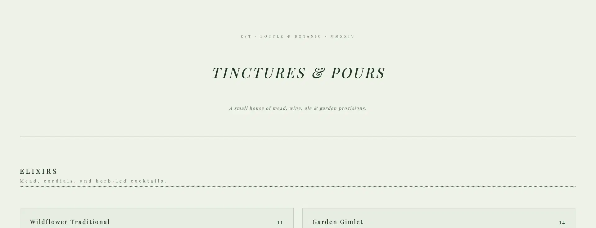 Apothecary taplist template with botanical sage green palette