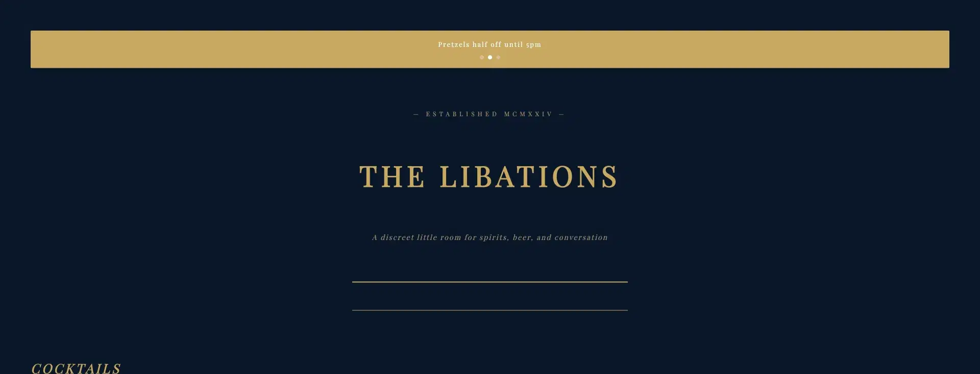 Speakeasy taplist template with navy and gold serif typography
