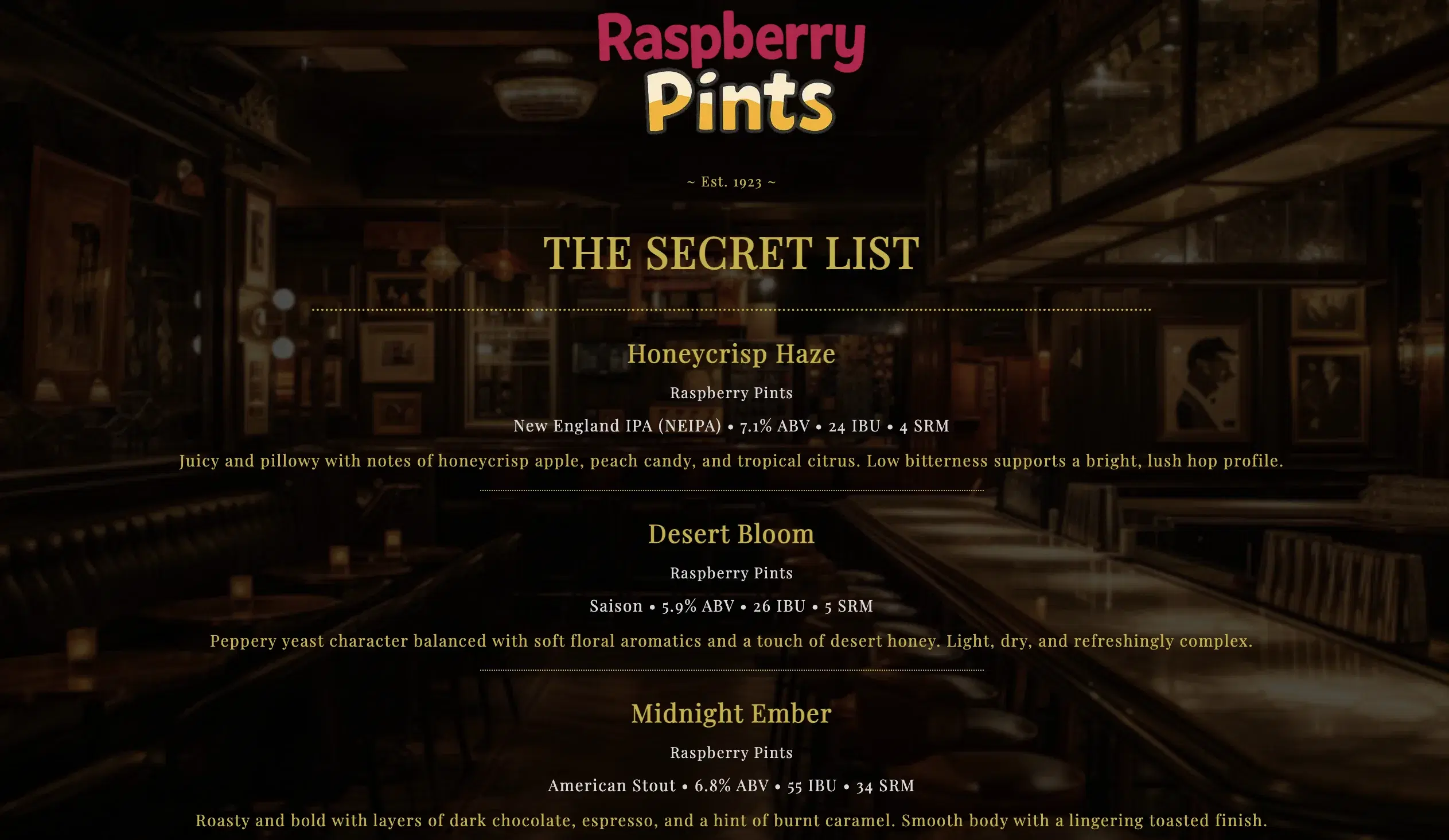 Clean digital taplist layout for a taproom TV