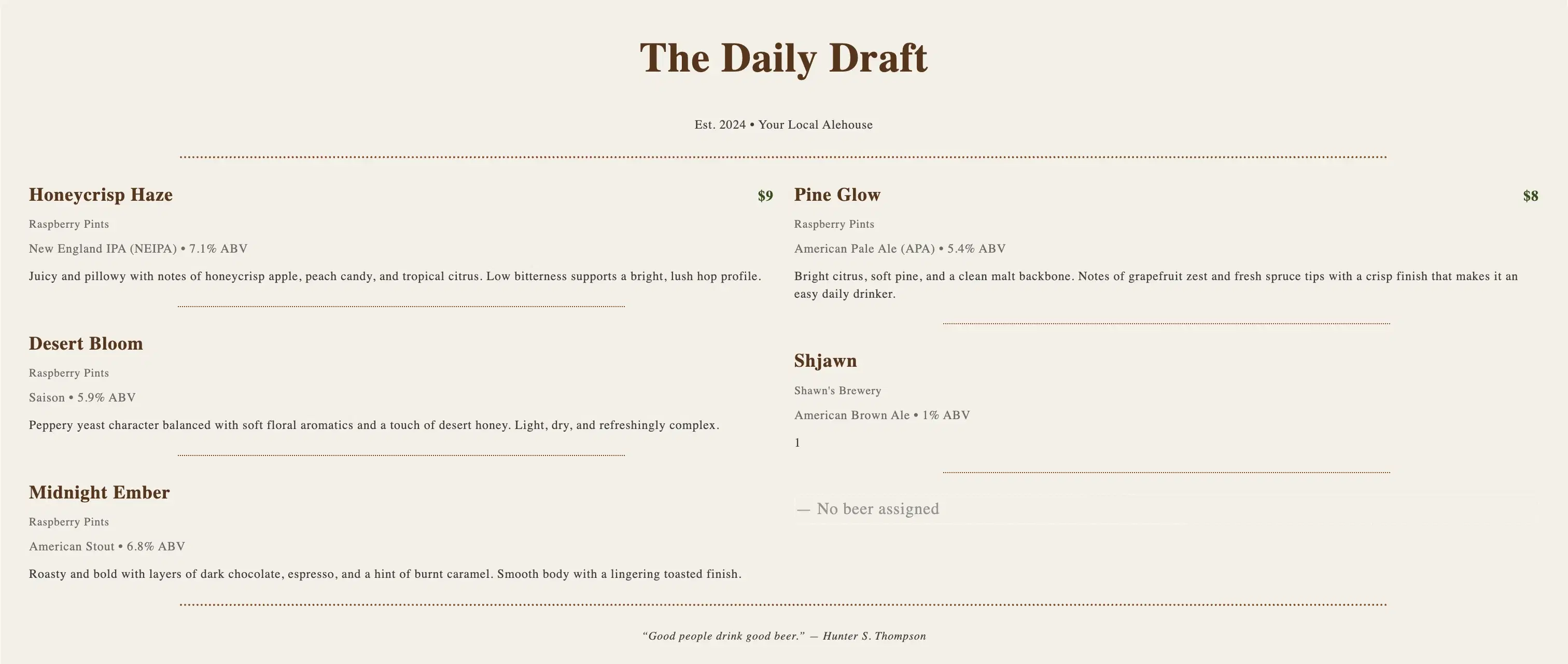 Home-kegerator digital taplist display