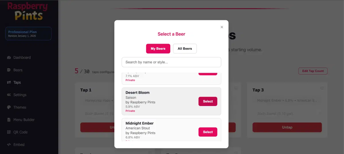 Beer catalog management interface for brewery inventory tracking